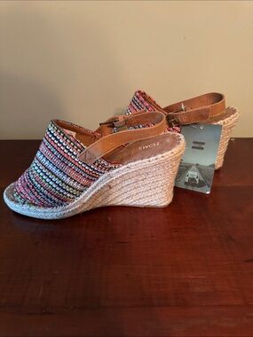 TOMS Multicolor Knit Espadrille Wedge Sandals with Tan Slingback